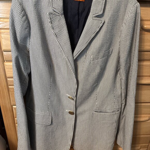 Tory Burch Women's Blue White Striped Blazer XL - Picture 2 of 9